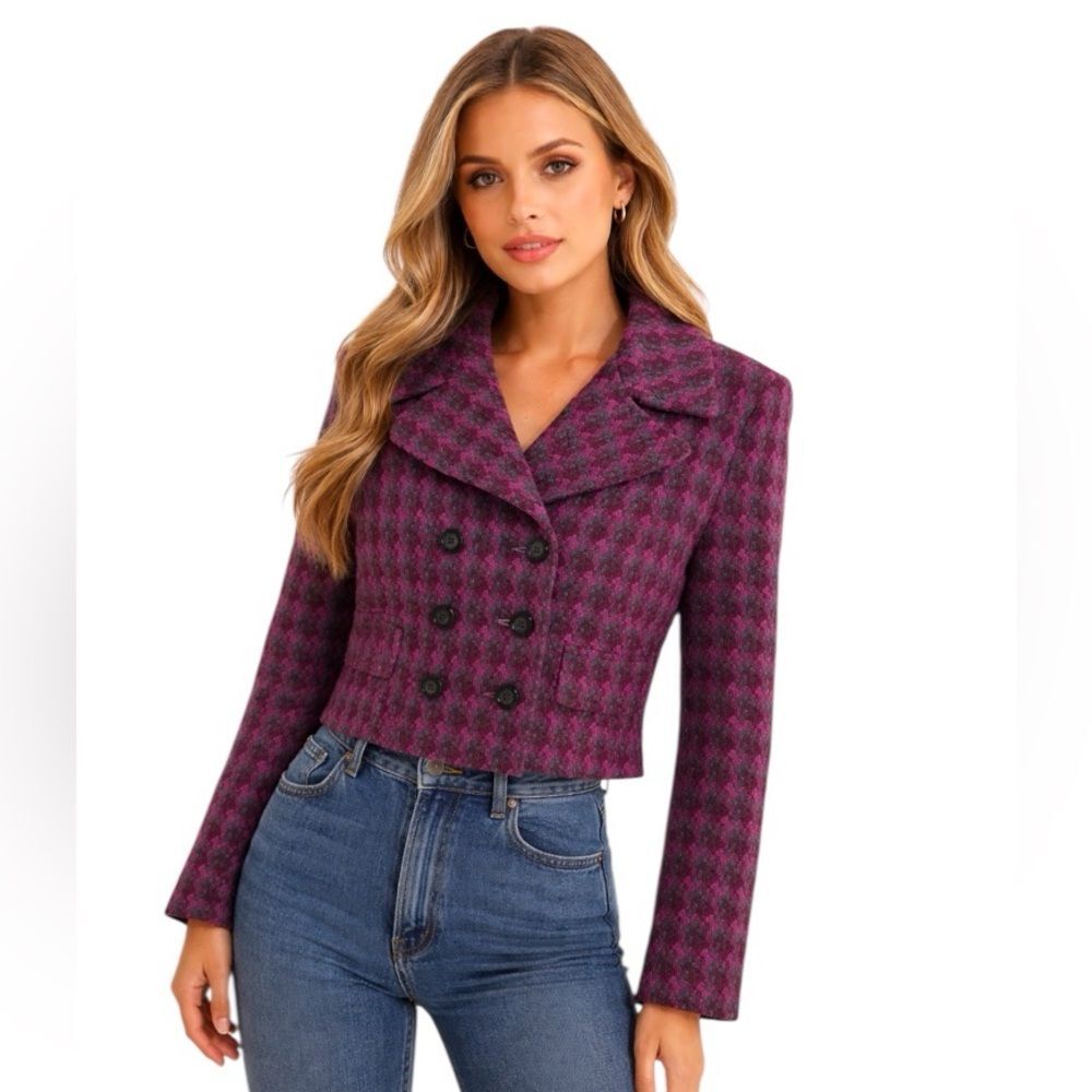 MARVIN RICHARDS Vintage Wool Purple Black Houndstooth Jacket Size M/L